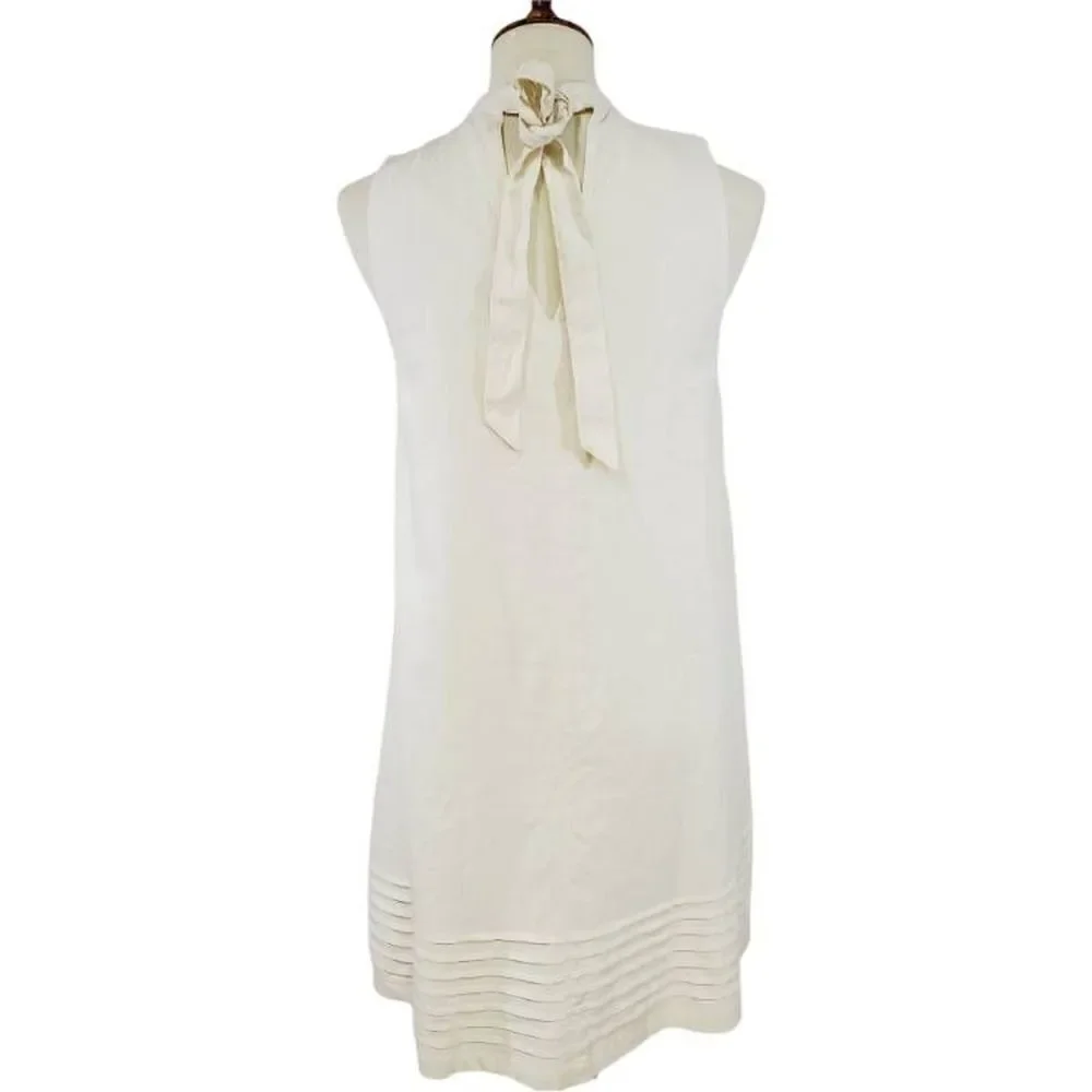 Anthropologie Mo:Vint Womens Shift Dress Ivory Cut Out Choker Linen Size S New